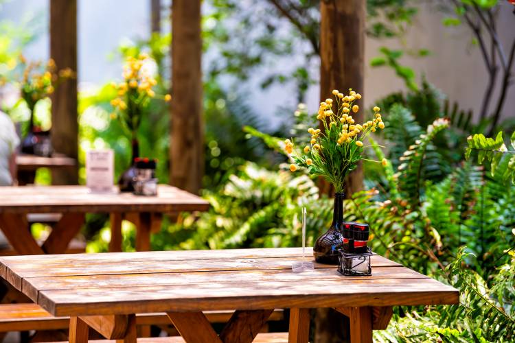 Wooden table outside